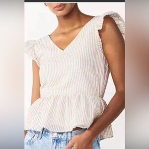 NWT Draper James pink green seersucker ruffle top XL